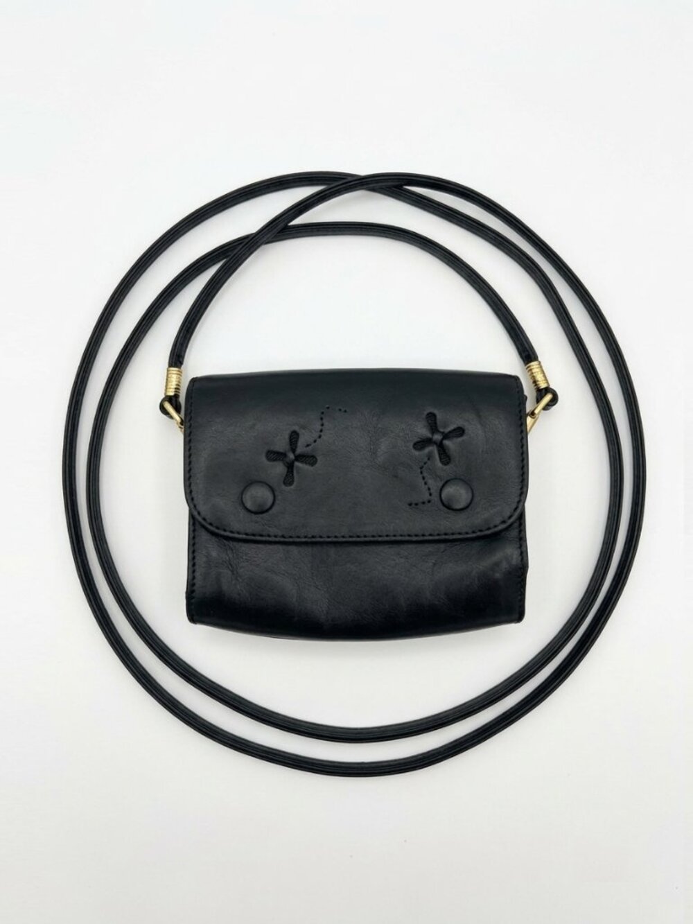 Vintage Black Leather Tooled Floral Crossbody Mini Bag